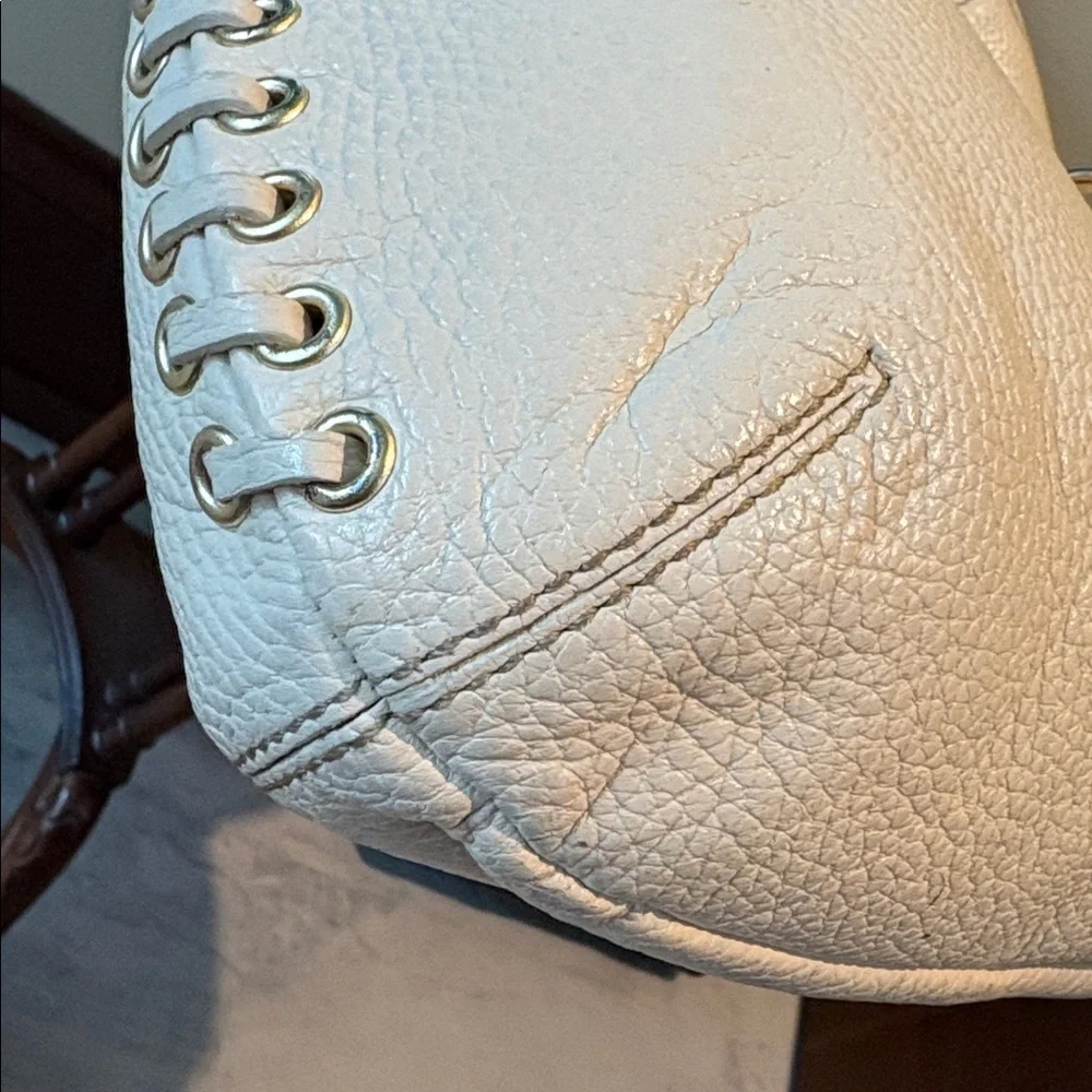 Dooney & Bourke Vintage Shoulder Bag pebbled leather Cream/gold tone lace up